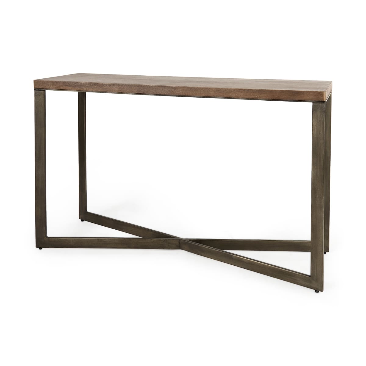 Faye Console Table Medium Brown Wood | Nickel Metal - console-tables