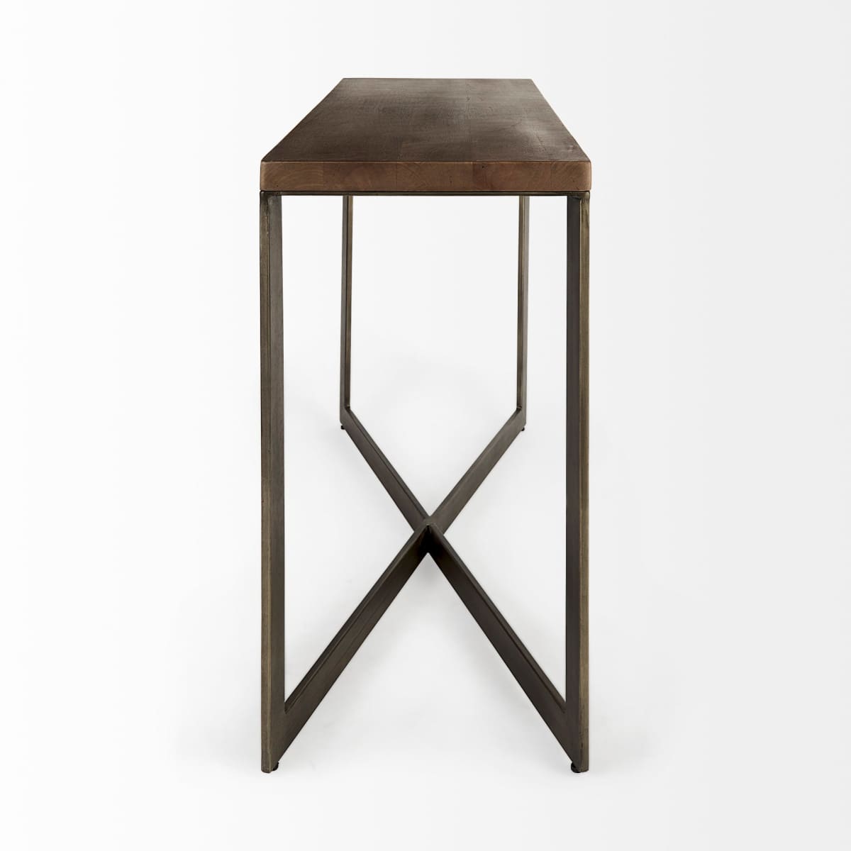 Faye Console Table Medium Brown Wood | Nickel Metal - console-tables
