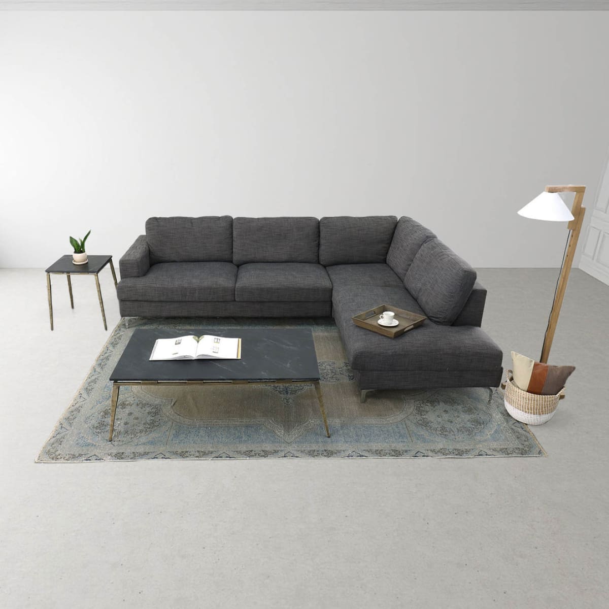 Feather Right Sectional - Charcoal Linen - lh-import-sectionals