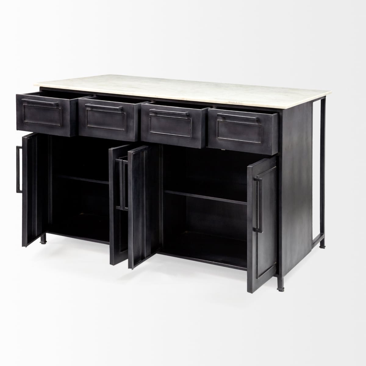 Fieri Kitchen Island Black Metal | White Marble - kitchen-islands