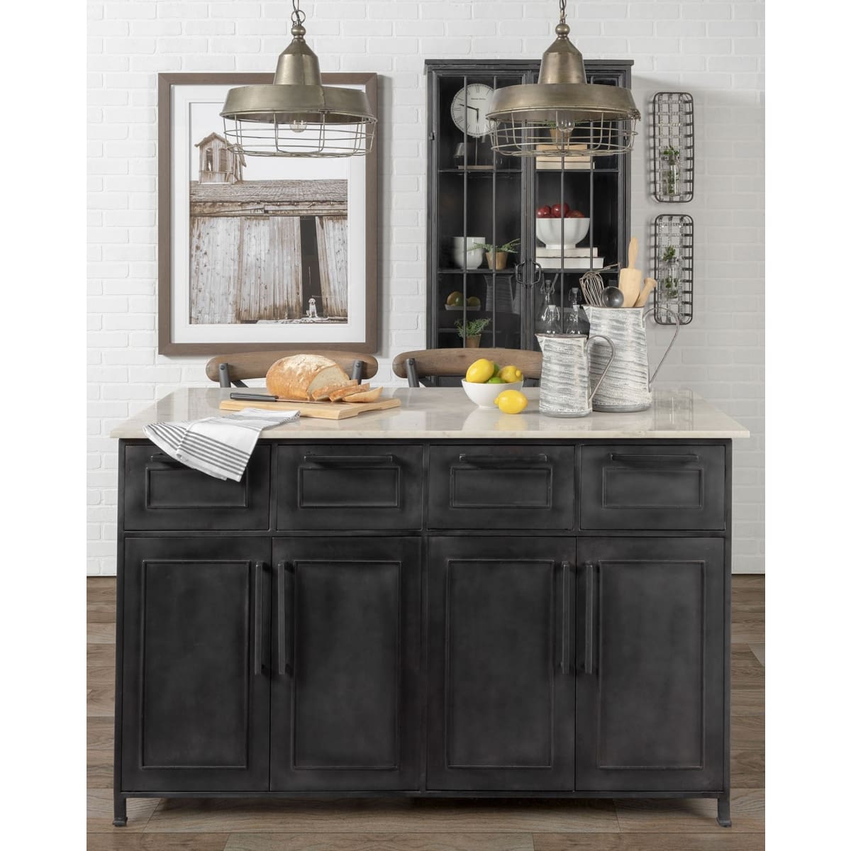 Fieri Kitchen Island Black Metal | White Marble - kitchen-islands