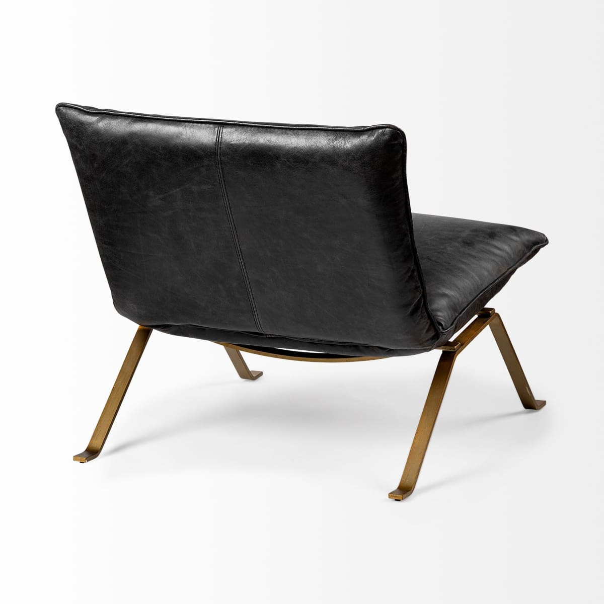 Flavelle Leather Accent Chair Black Leather | Gold Iron - accent-chairs