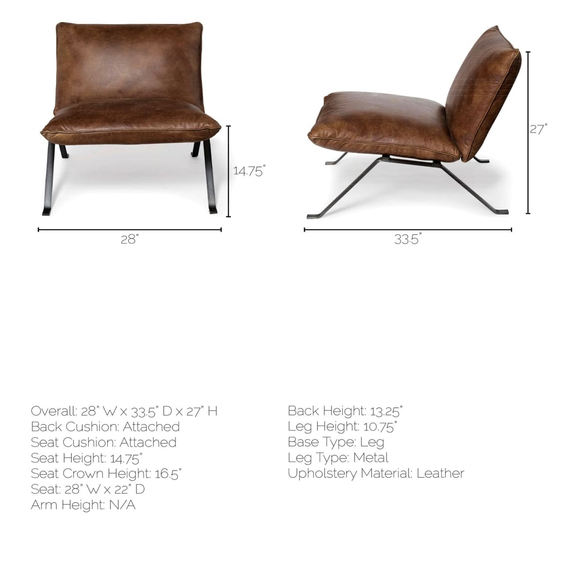 Flavelle Leather Accent Chair Brown Leather | Black Iron - accent-chairs