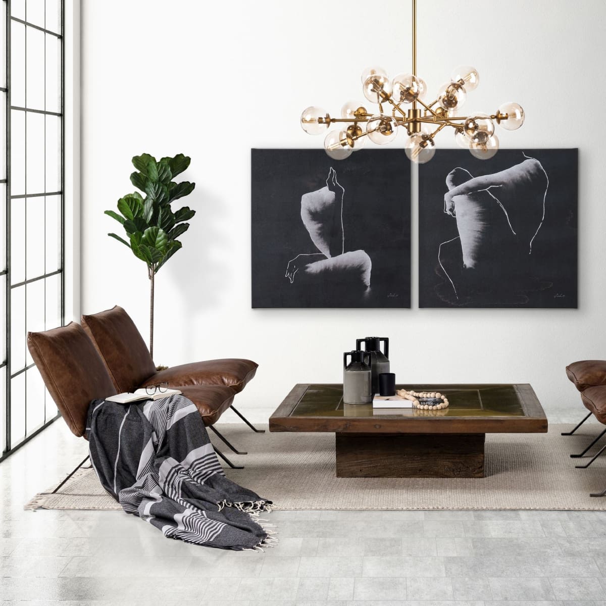Flavelle Leather Accent Chair Brown Leather | Black Iron - accent-chairs