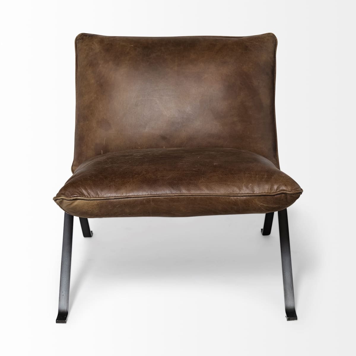 Flavelle Leather Accent Chair Brown Leather | Black Iron - accent-chairs