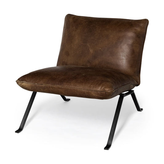 Flavelle Leather Accent Chair Brown Leather | Black Iron - accent-chairs