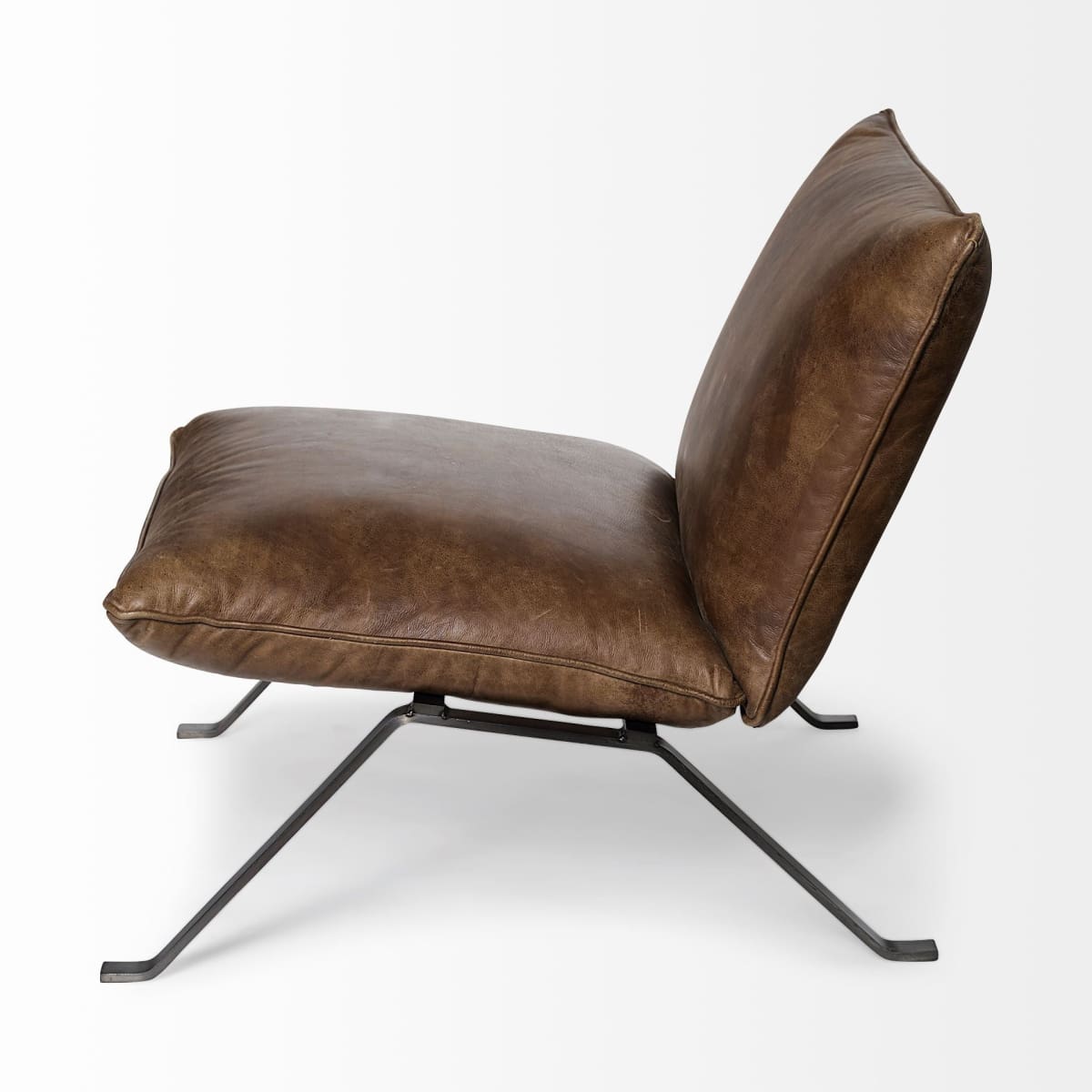 Flavelle Leather Accent Chair Brown Leather | Black Iron - accent-chairs