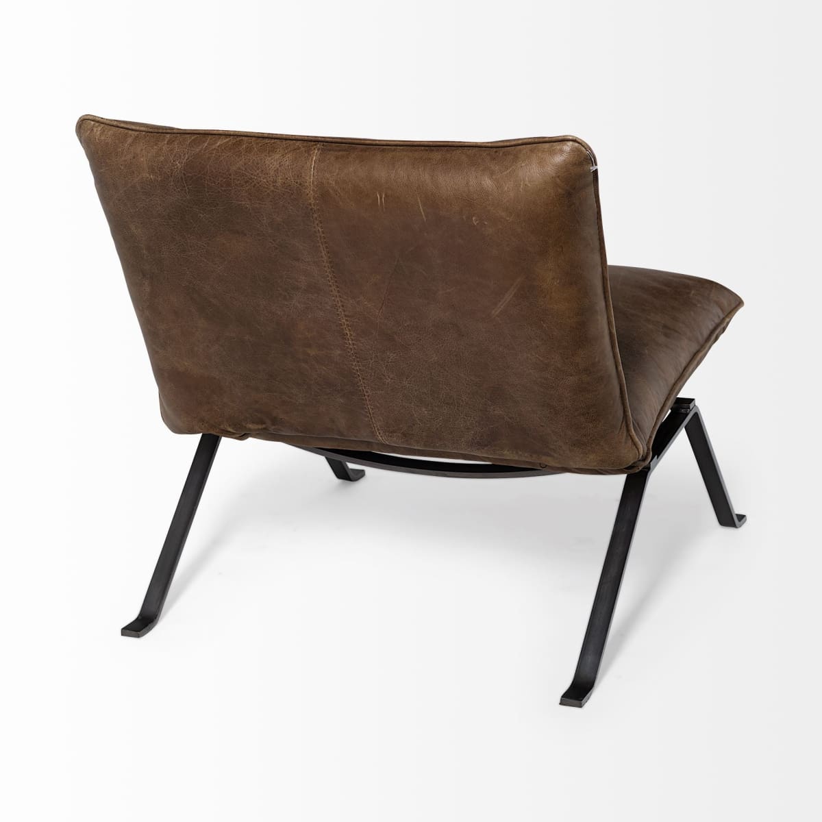 Flavelle Leather Accent Chair Brown Leather | Black Iron - accent-chairs