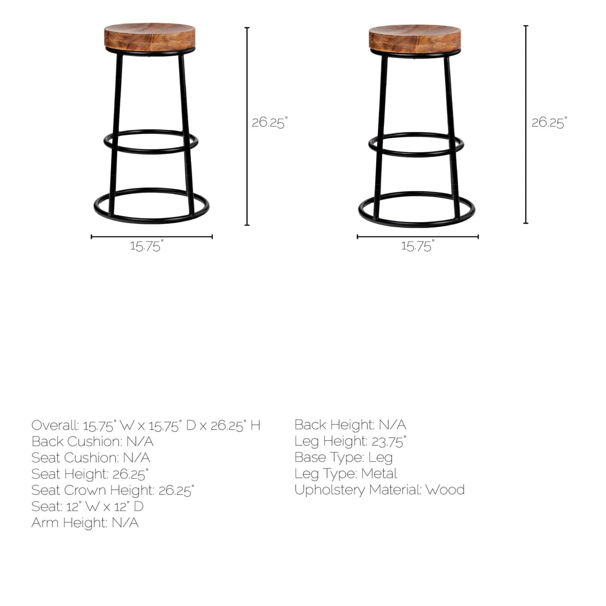 Flynn Bar Counter Stool Brown Wood | Black Metal - bar-stools