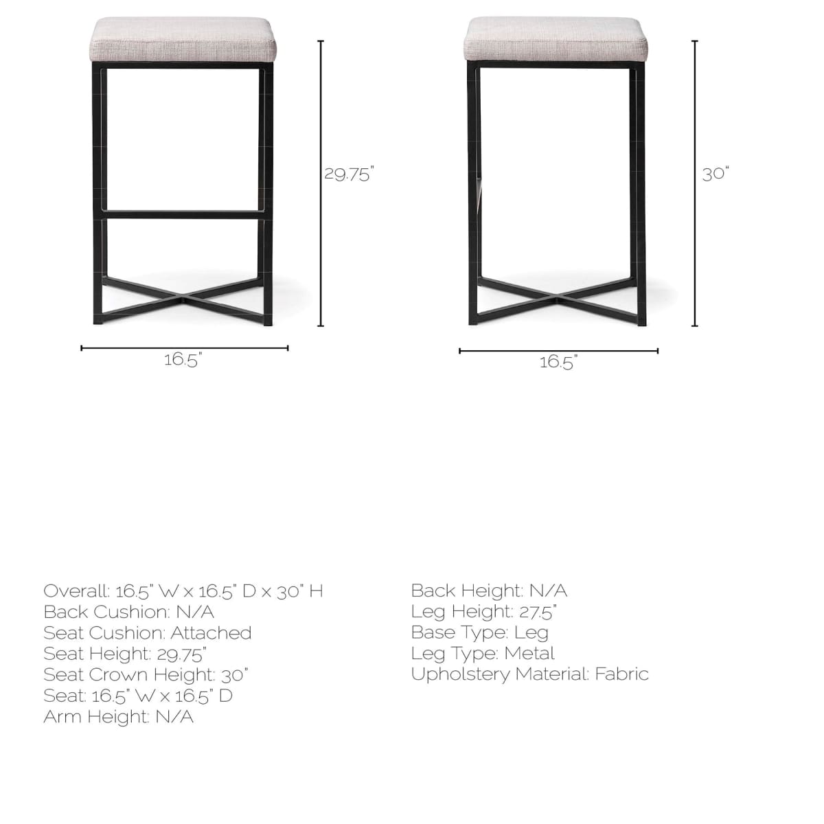 Frodo Bar Counter Stool White Fabric | Black Metal | Bar - bar-stools