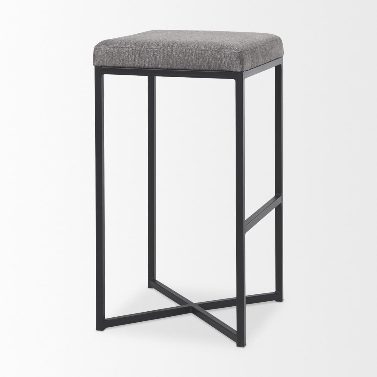 Frodo Upholstered Seat Bar Counter Stool Gray Fabric | Black Iron | Bar - bar-stools