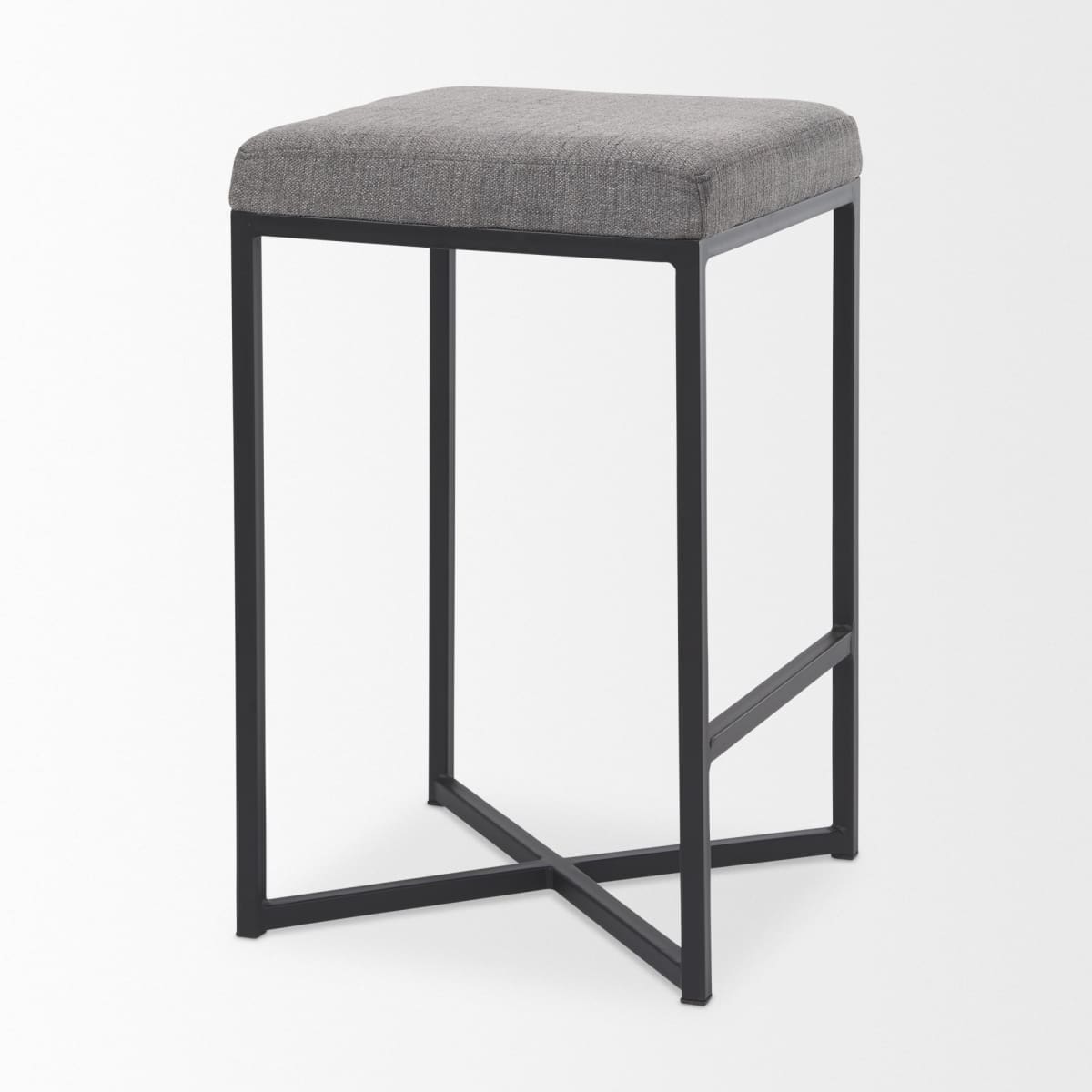 Frodo Upholstered Seat Bar Counter Stool Gray Fabric | Black Iron | Counter - bar-stools