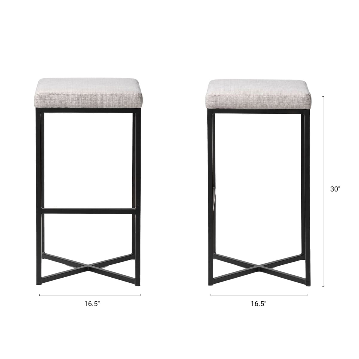 Frodo Upholstered Seat Bar Counter Stool White Fabric | Black Metal | Bar - bar-stools