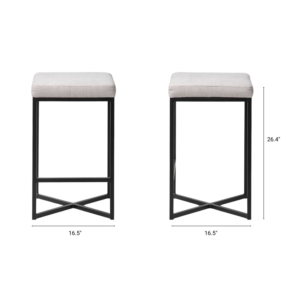 Frodo Upholstered Seat Bar Counter Stool White Fabric | Black Metal | Counter - bar-stools
