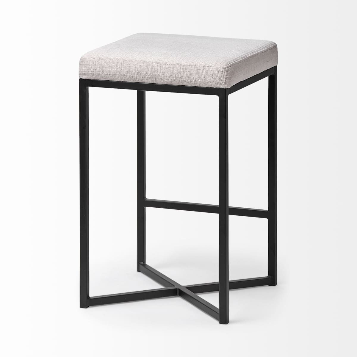 Frodo Upholstered Seat Bar Counter Stool White Fabric | Black Metal | Counter - bar-stools