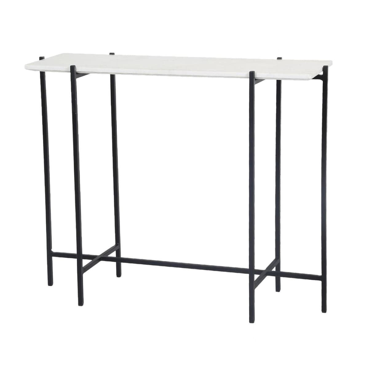 Function Console Table - White Marble/Black Base - lh-import-console-tables