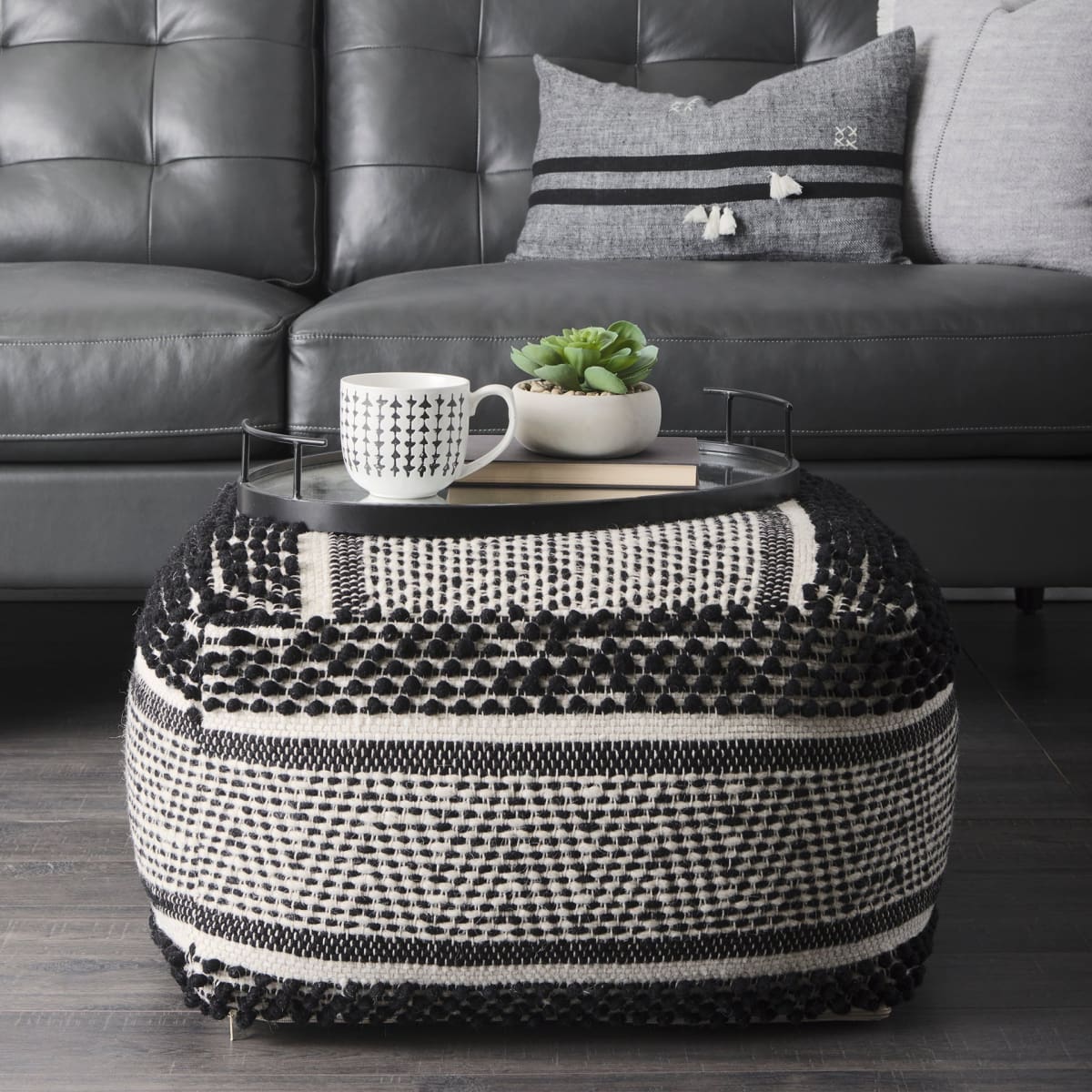 Garima Pouf Black/White | Wool/Cotton - poufs