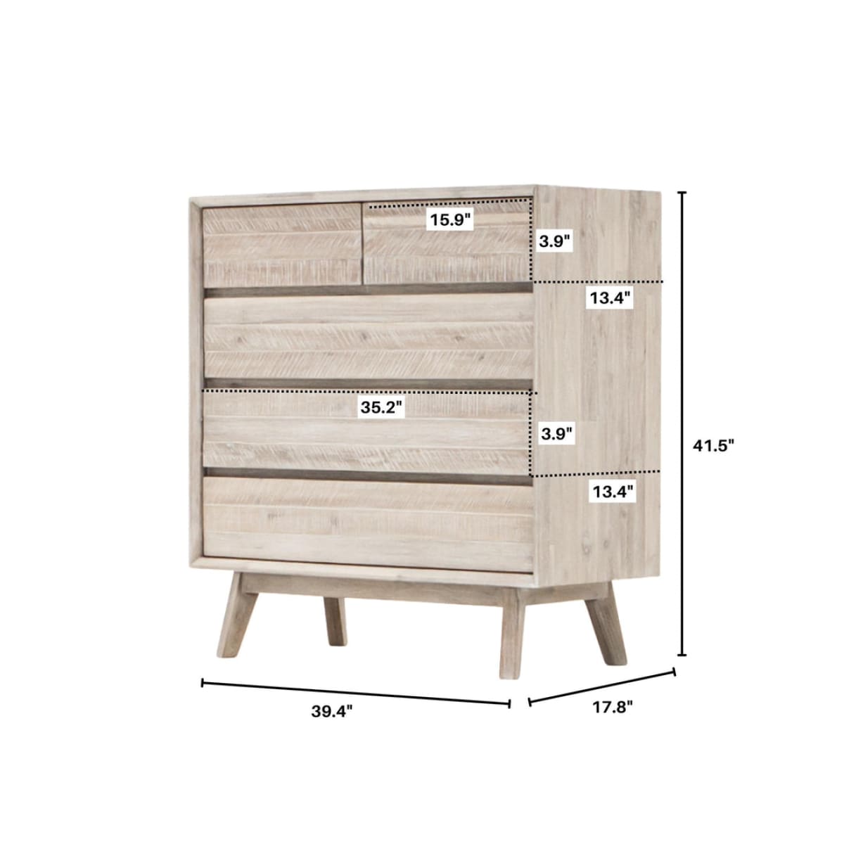 Gia 5 Drawer Chest - Light Driftwood - lh-import-dressers