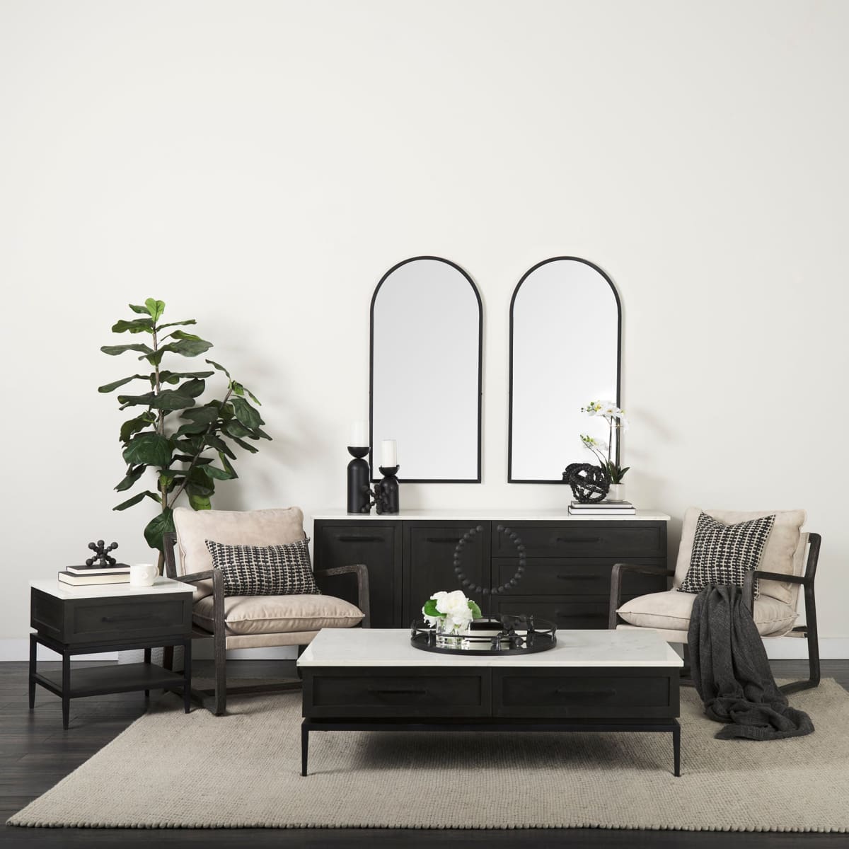 Giovanna Wall Mirror Black Metal | Rounded Arch - wall-mirrors-grouped