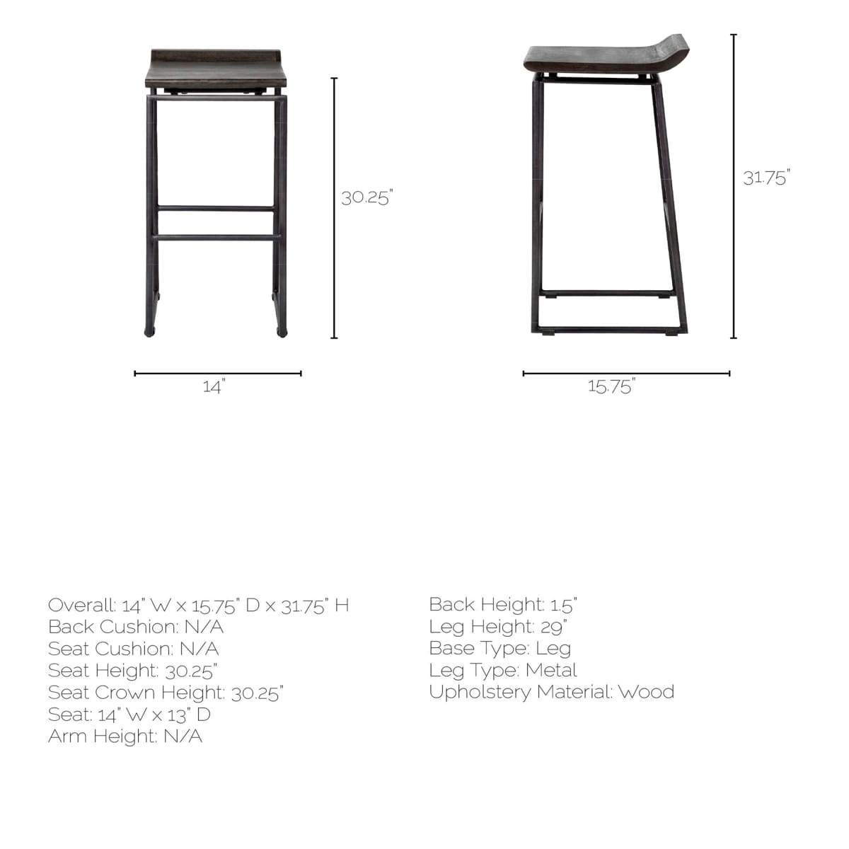 Givens Bar Counter Stool Black Wood | Black Metal | Bar - bar-stools