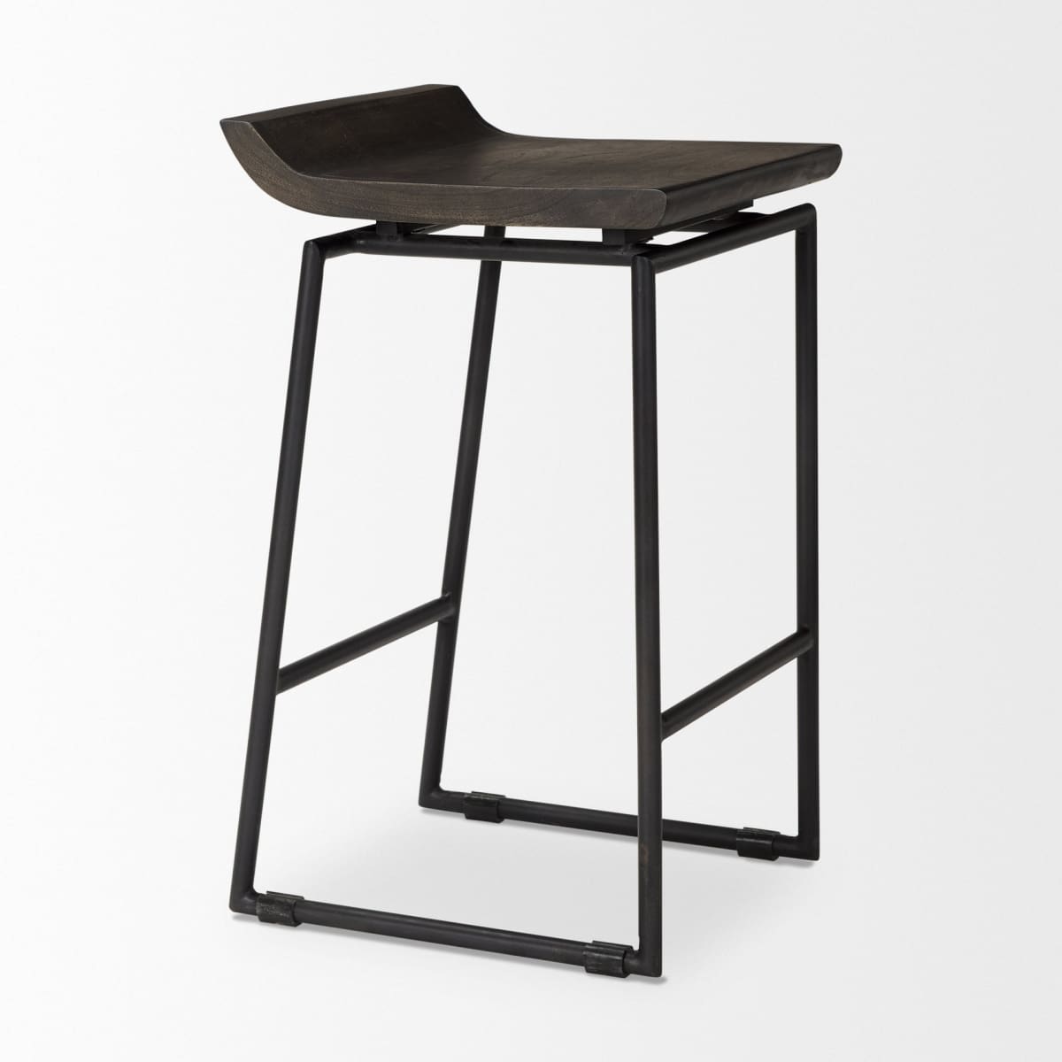 Givens Wood Seat Bar Counter Stool Black Wood | Black Metal | Counter - bar-stools