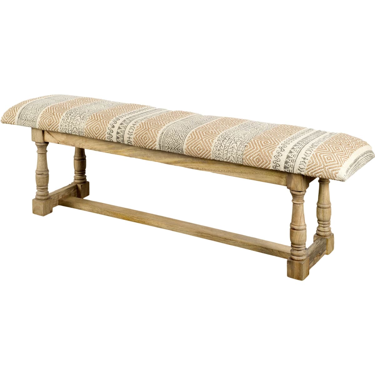 Greenfield Bench Tan Fabric | Brown Wood - benches