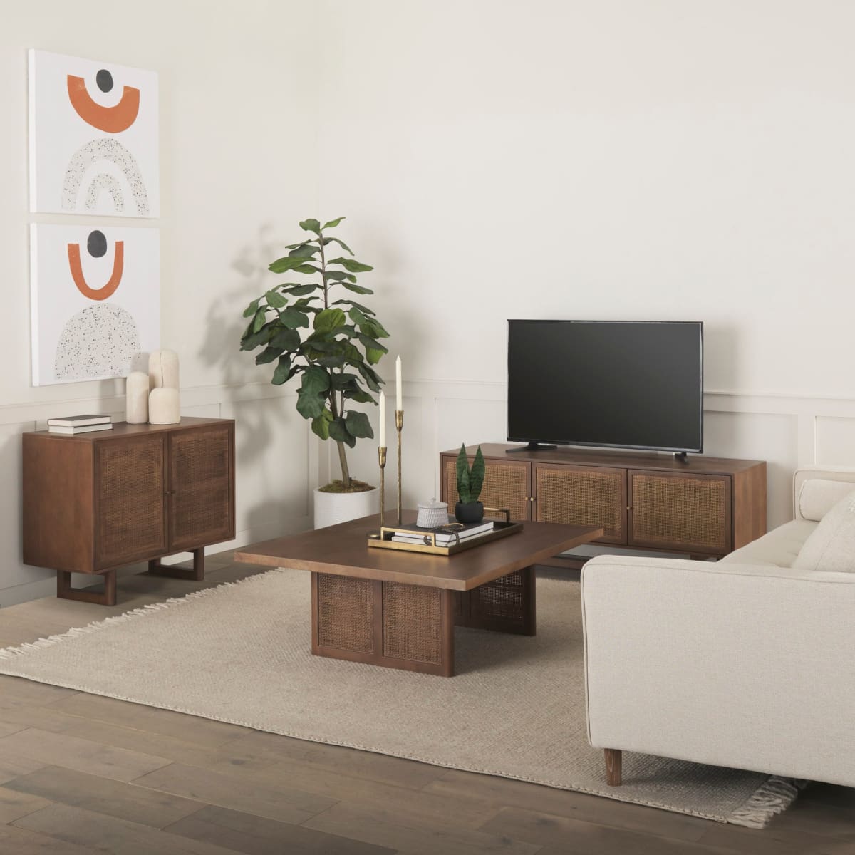 Grier Accent Cabinet Medium Brown Wood | Cane Accent | 2 Door - acc-chest-cabinets