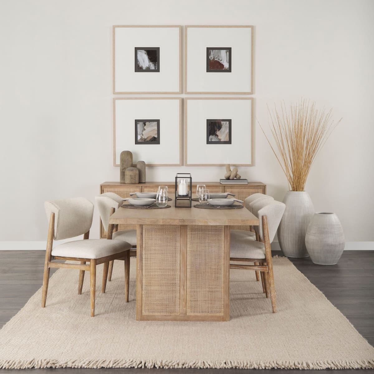 Grier Dining Table Light Brown Wood | Cane Accent - dining-table