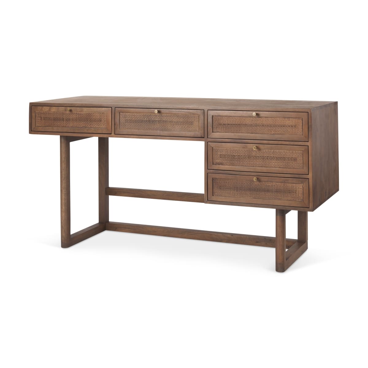Grier Office Desk Medium Brown Wood | Cane Accent - office