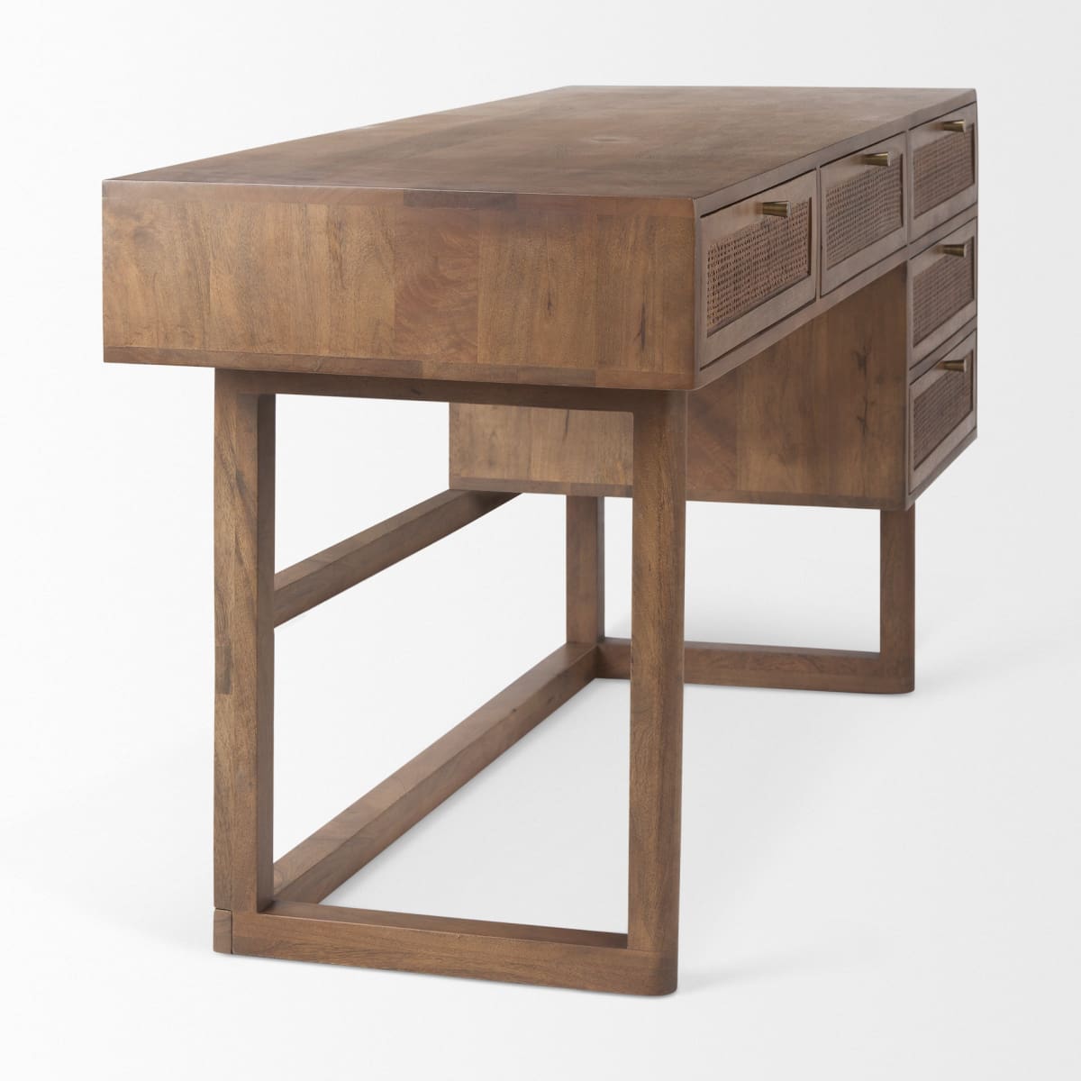 Grier Office Desk Medium Brown Wood | Cane Accent - office