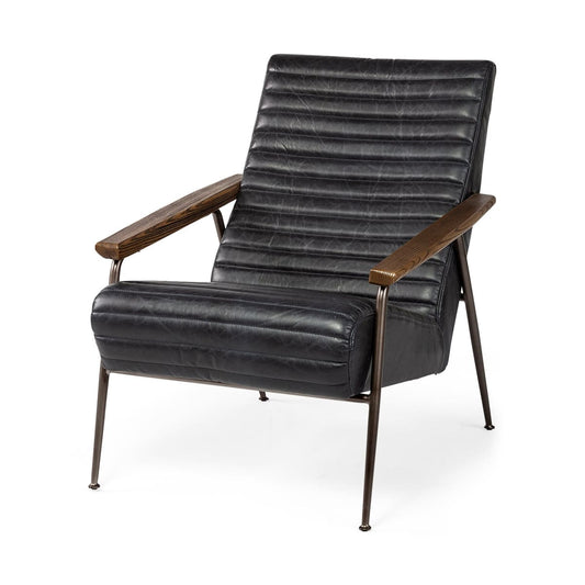 Grosjean Accent Chair Black Leather | Bronze Metal - accent-chairs