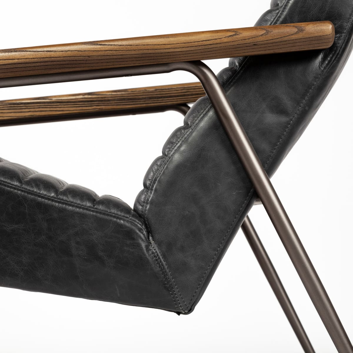 Grosjean Accent Chair Black Leather | Bronze Metal - accent-chairs