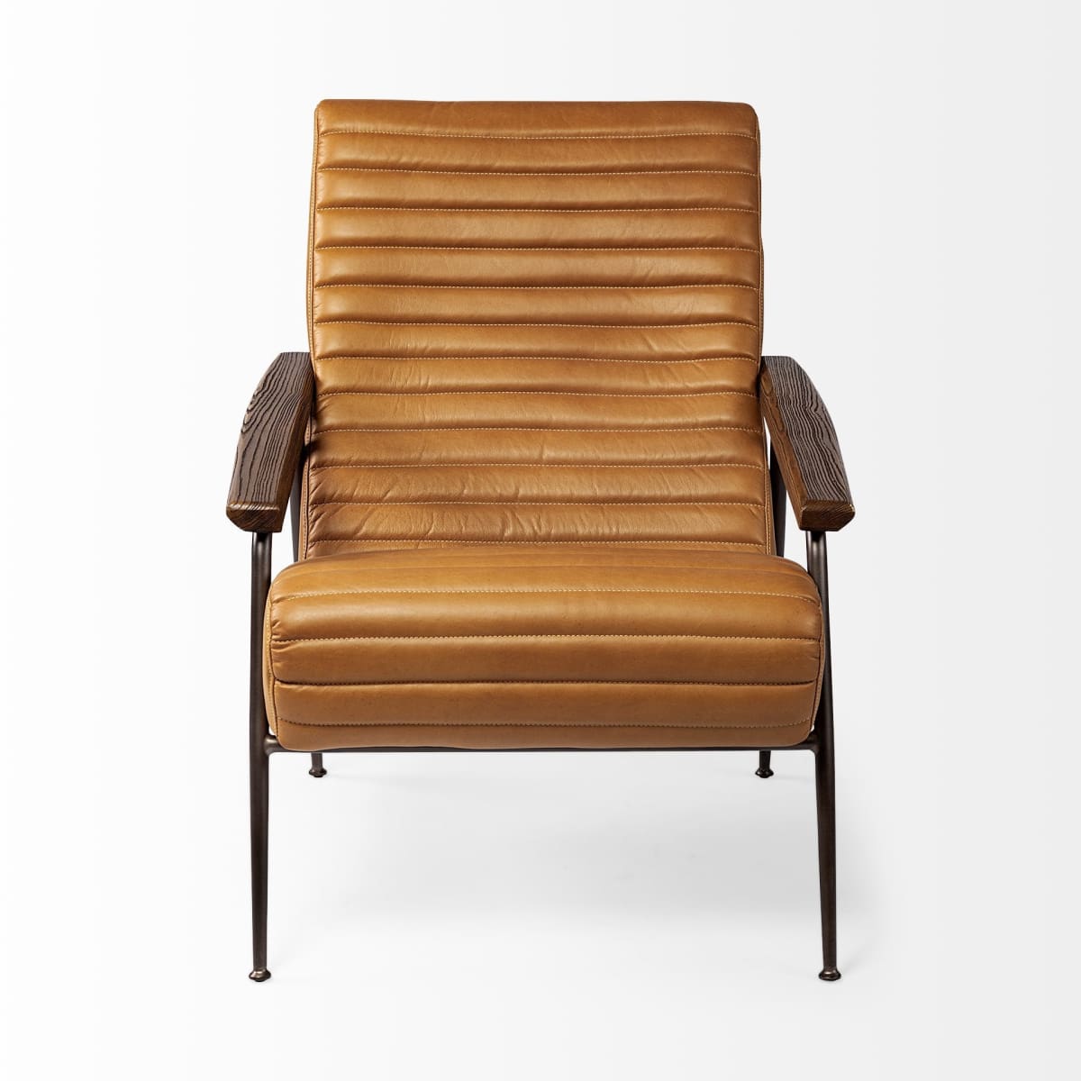 Grosjean Accent Chair Brown Leather | Brown Metal - accent-chairs