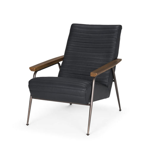 Grosjean Leather Accent Chair Black Leather | Black Metal - accent-chairs