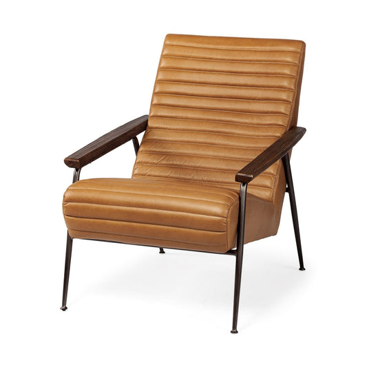 Grosjean Leather Accent Chair Brown Leather | Brown Metal - accent-chairs