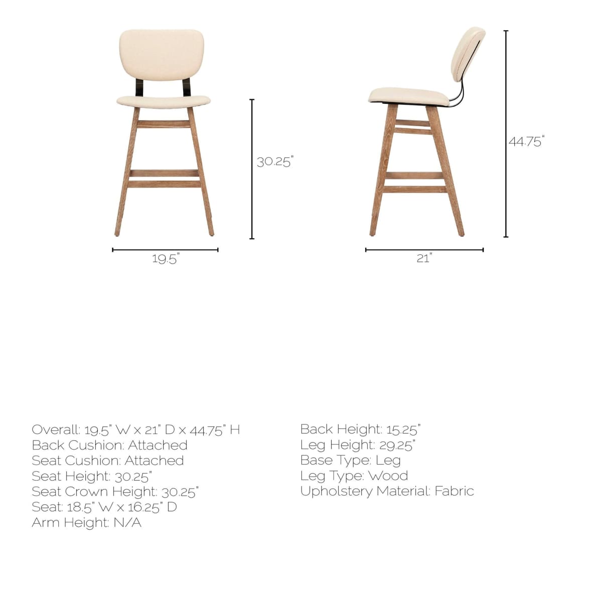 Haden Bar Counter Stool Cream Fabric | Brown Wood | Bar - bar-stools