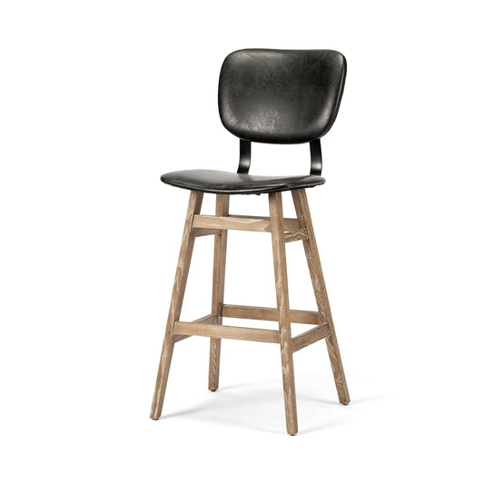 Haden Bar Stool Series Black Fabric | Brown Wood - bar-stools