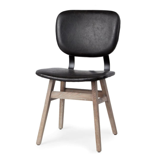 Haden Dining Chair Black Faux Leather | Brown Wood - dining-chairs