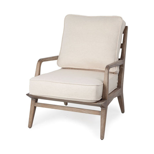 Harman Accent Chair Off-White Fabric | Brown Wood - accent-chairs