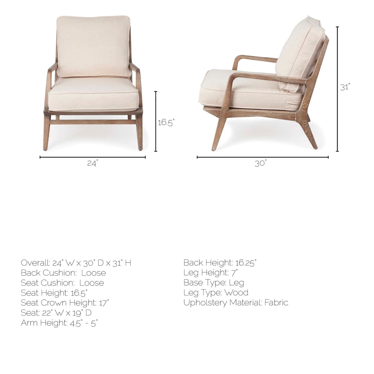Harman Accent Chair Off-White Fabric | Brown Wood - accent-chairs