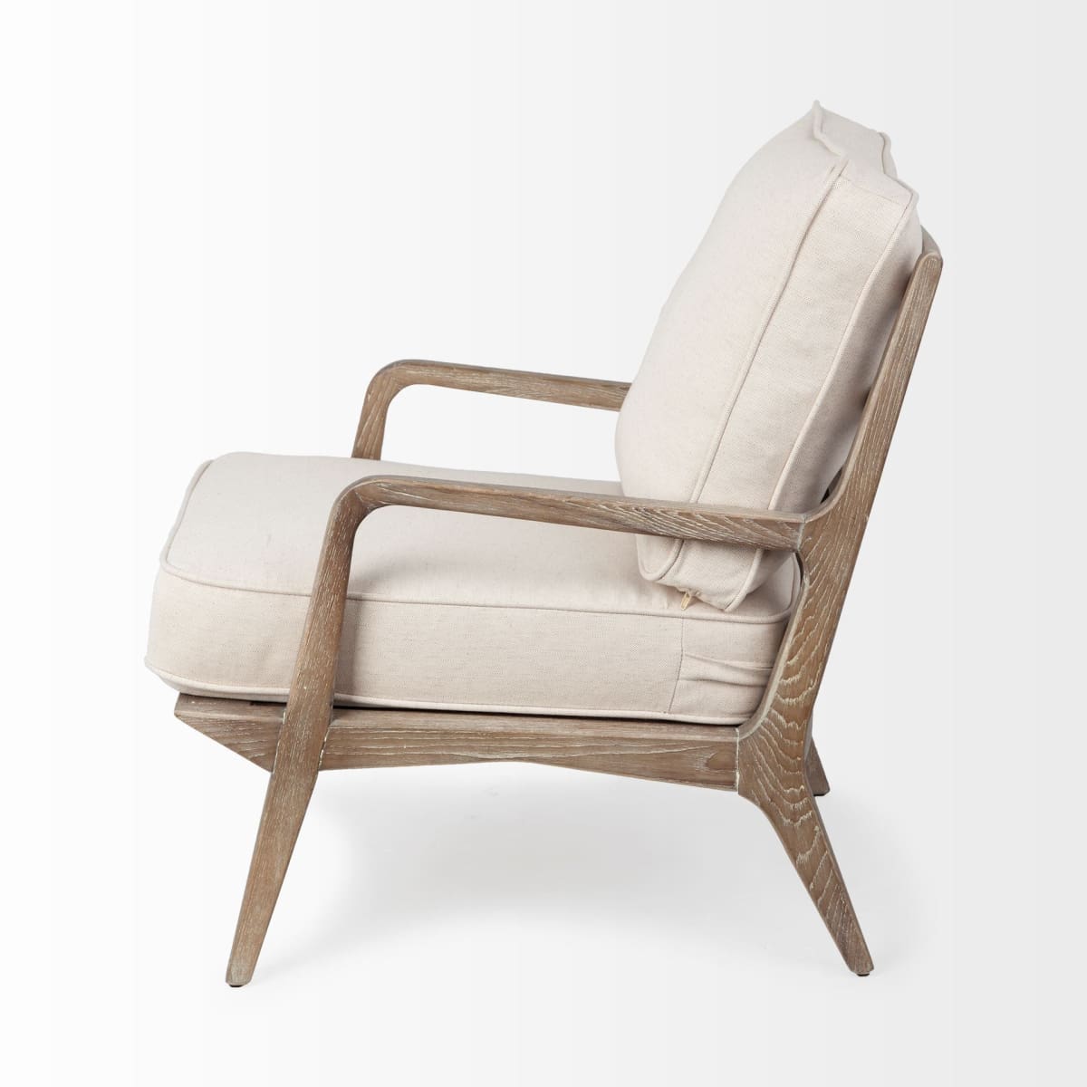 Harman Accent Chair Off-White Fabric | Brown Wood - accent-chairs