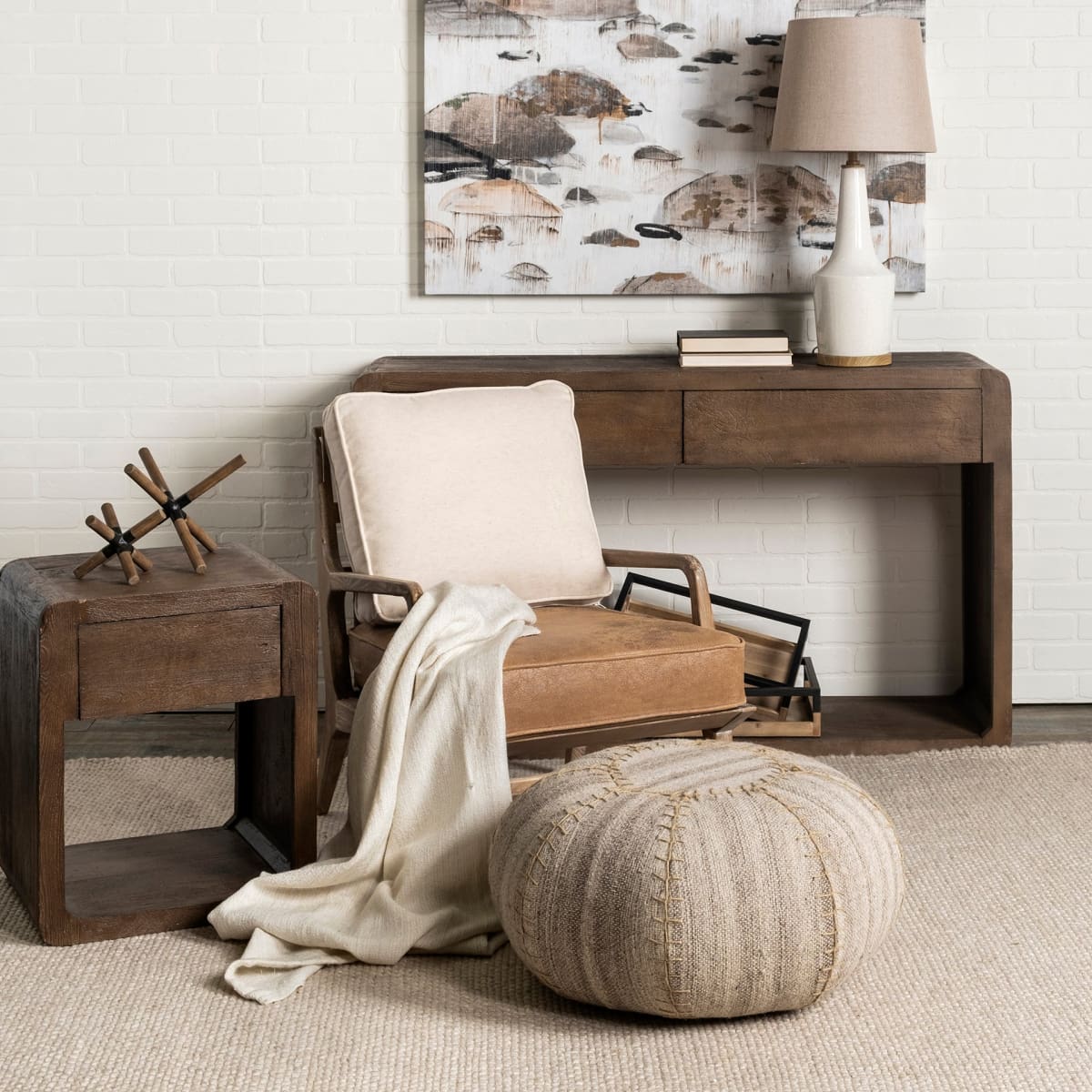 Harman Leather Accent Chair Brown Leather | Brown Wood - accent-chairs