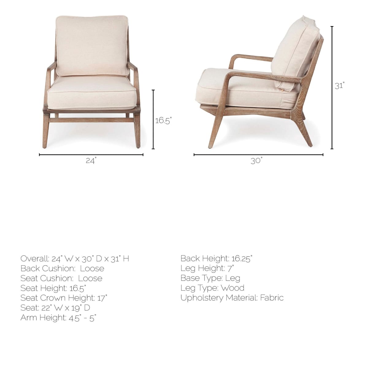 Harman Upholstered Accent Chair Off-White Fabric | Brown Wood - accent-chairs