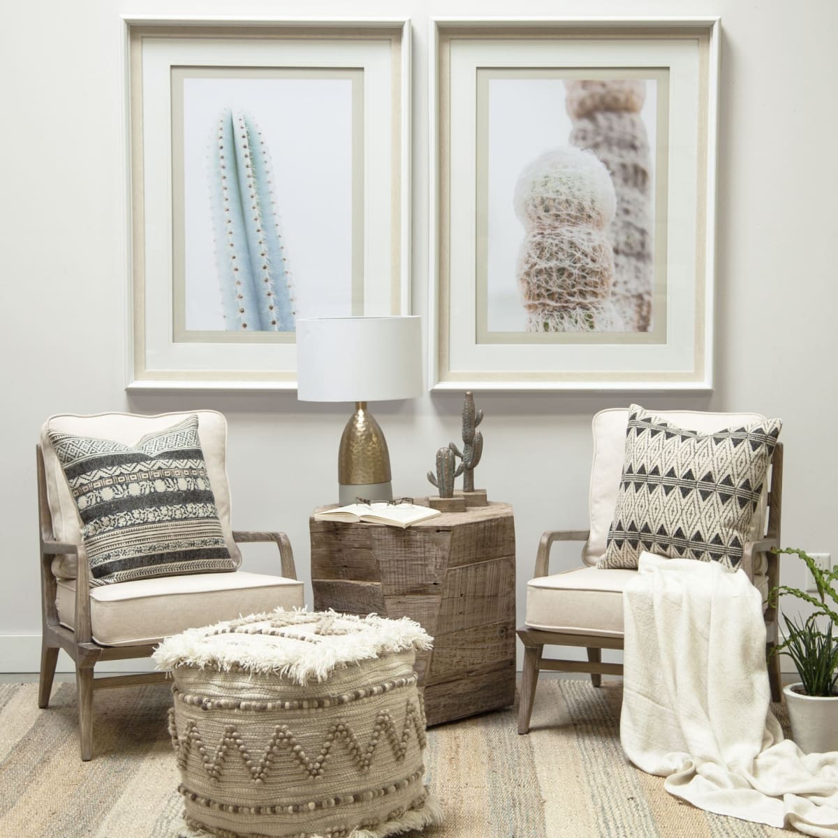 Harman Upholstered Accent Chair Off-White Fabric | Brown Wood - accent-chairs