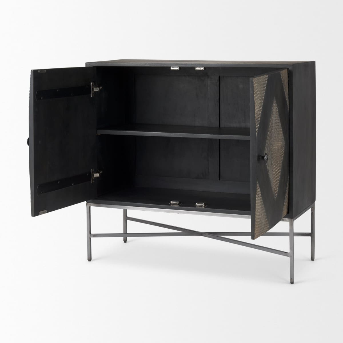 Hogarth Accent Cabinet Dark Brown & Black Wood | Silver Metal - acc-chest-cabinets