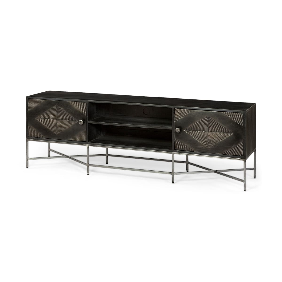 Hogarth Media Console Brown Wood I Silver Metal - media-console