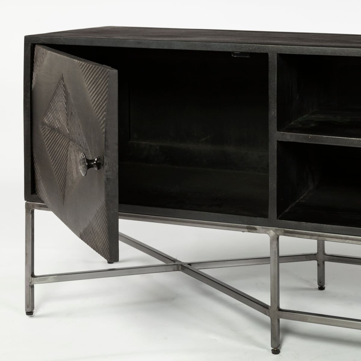 Hogarth Media Console Brown Wood I Silver Metal - media-console