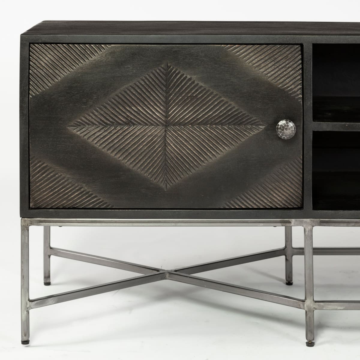 Hogarth Media Console Brown Wood I Silver Metal - media-console