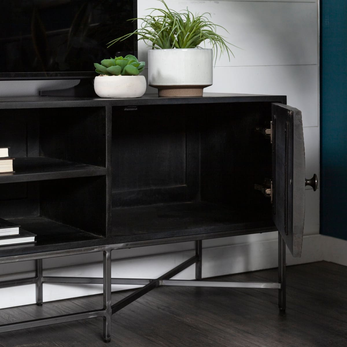 Hogarth Media Console Brown Wood I Silver Metal - media-console