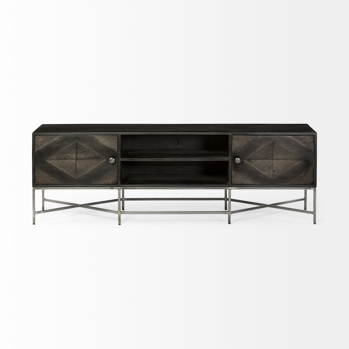 Hogarth Media Console Brown Wood I Silver Metal - media-console